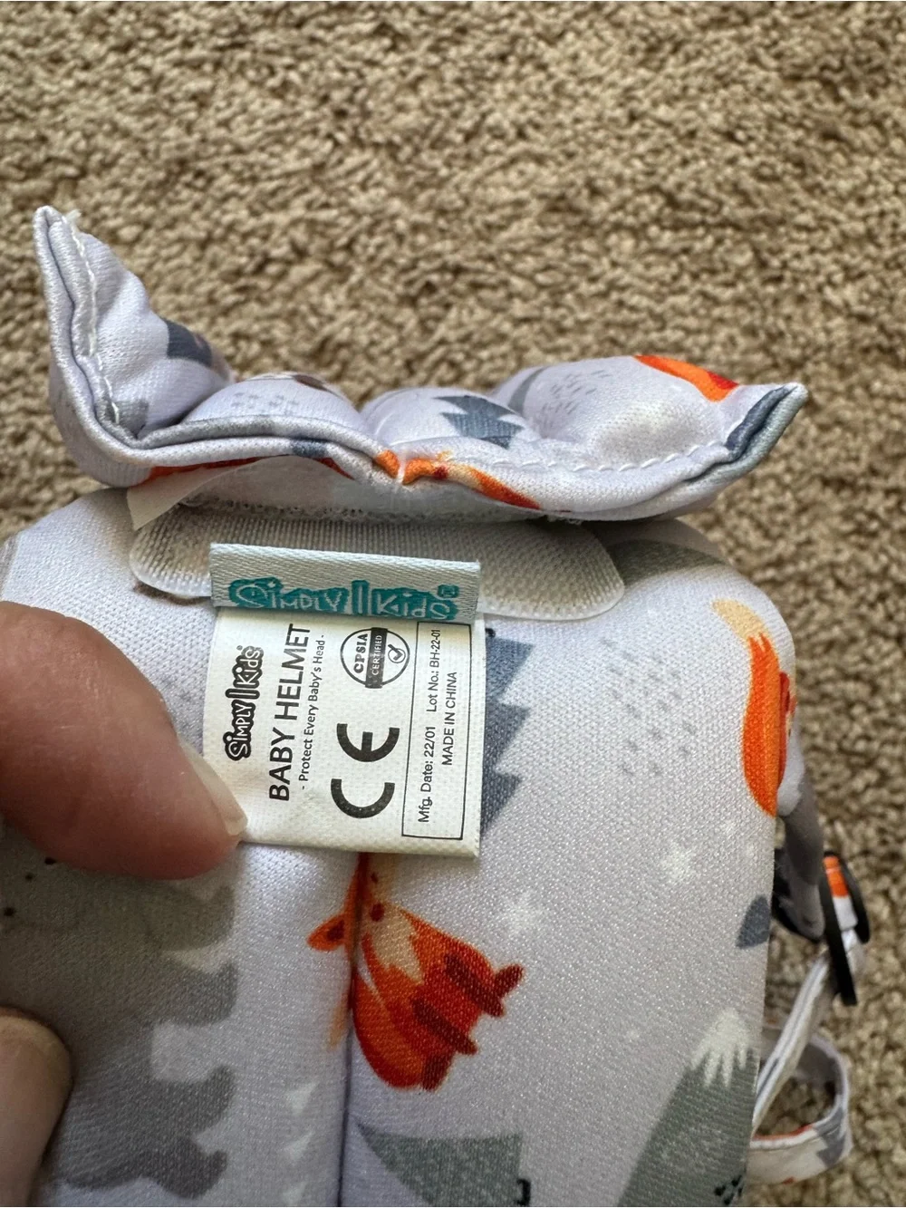 SimplyKids Baby/Toddler Adjustable Head Protection, Gray Owl Print, Chin Strap